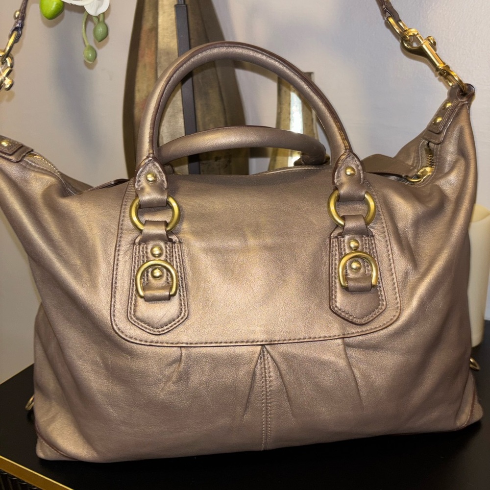 Coach Ashley Metallic Bronze Satchel- Matching Wristlet In Closet. - Picture 6 of 14